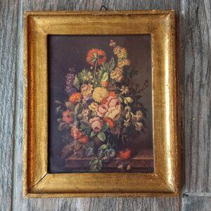 Vintage Smal Floral Print Florentine Gold Gilt Frame Flemish Flower G B Florence